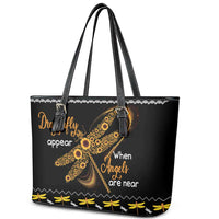 Dragonfly Sunflower Leather Tote Bag Dragonfly Appear When Angels Are Near - Wonder Print Shop