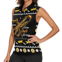 Dragonfly Sunflower Women Sleeveless Polo Shirt Dragonfly Appear When Angels Are Near - Wonder Print Shop