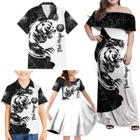 The Bear Tattoo Family Matching Off Shoulder Maxi Dress and Hawaiian Shirt Bear In Forest