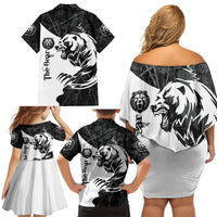 The Bear Tattoo Family Matching Off Shoulder Short Dress and Hawaiian Shirt Bear In Forest