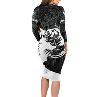 The Bear Tattoo Long Sleeve Bodycon Dress Bear In Forest