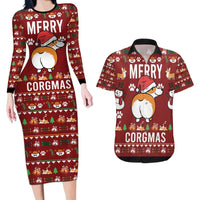 Funny Corgi Dog Couples Matching Long Sleeve Bodycon Dress and Hawaiian Shirt Merry CORGMAS Christmas - Wonder Print Shop