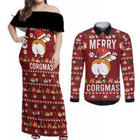 Funny Corgi Dog Couples Matching Off Shoulder Maxi Dress and Long Sleeve Button Shirt Merry CORGMAS Christmas - Wonder Print Shop