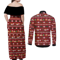 Funny Corgi Dog Couples Matching Off Shoulder Maxi Dress and Long Sleeve Button Shirt Merry CORGMAS Christmas - Wonder Print Shop