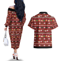 Funny Corgi Dog Couples Matching Off The Shoulder Long Sleeve Dress and Hawaiian Shirt Merry CORGMAS Christmas - Wonder Print Shop