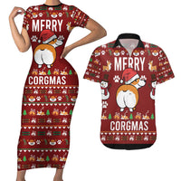 Funny Corgi Dog Couples Matching Short Sleeve Bodycon Dress and Hawaiian Shirt Merry CORGMAS Christmas - Wonder Print Shop