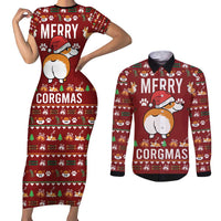 Funny Corgi Dog Couples Matching Short Sleeve Bodycon Dress and Long Sleeve Button Shirt Merry CORGMAS Christmas - Wonder Print Shop