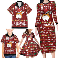 Funny Corgi Dog Family Matching Long Sleeve Bodycon Dress and Hawaiian Shirt Merry CORGMAS Christmas - Wonder Print Shop
