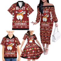 Funny Corgi Dog Family Matching Off The Shoulder Long Sleeve Dress and Hawaiian Shirt Merry CORGMAS Christmas - Wonder Print Shop