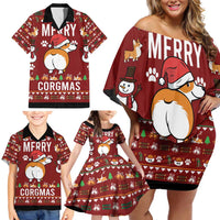 Funny Corgi Dog Family Matching Off Shoulder Short Dress and Hawaiian Shirt Merry CORGMAS Christmas - Wonder Print Shop