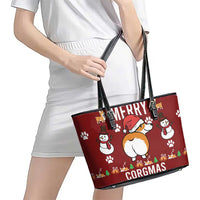 Funny Corgi Dog Leather Tote Bag Merry CORGMAS Christmas - Wonder Print Shop