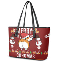 Funny Corgi Dog Leather Tote Bag Merry CORGMAS Christmas - Wonder Print Shop
