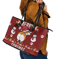 Funny Corgi Dog Leather Tote Bag Merry CORGMAS Christmas - Wonder Print Shop
