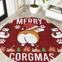 Funny Corgi Dog Round Carpet Merry CORGMAS Christmas
