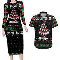 Golf Christmas Tree Snow Couples Matching Long Sleeve Bodycon Dress and Hawaiian Shirt - Wonder Print Shop
