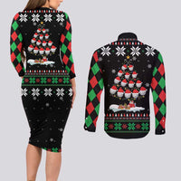 Golf Christmas Tree Snow Couples Matching Long Sleeve Bodycon Dress and Long Sleeve Button Shirt - Wonder Print Shop