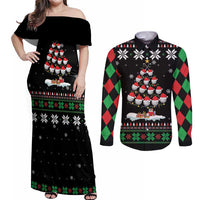 Golf Christmas Tree Snow Couples Matching Off Shoulder Maxi Dress and Long Sleeve Button Shirt - Wonder Print Shop