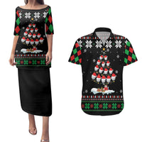 Golf Christmas Tree Snow Couples Matching Puletasi and Hawaiian Shirt - Wonder Print Shop