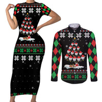 Golf Christmas Tree Snow Couples Matching Short Sleeve Bodycon Dress and Long Sleeve Button Shirt - Wonder Print Shop