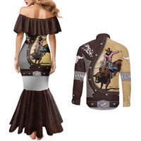 Personalized Name Bull Riding Couples Matching Mermaid Dress and Long Sleeve Button Shirt Cowboy Courage Rodeo