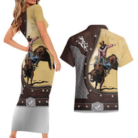 Personalized Name Bull Riding Couples Matching Short Sleeve Bodycon Dress and Hawaiian Shirt Cowboy Courage Rodeo