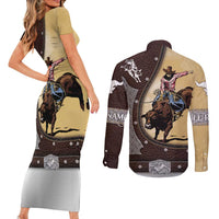 Personalized Name Bull Riding Couples Matching Short Sleeve Bodycon Dress and Long Sleeve Button Shirt Cowboy Courage Rodeo