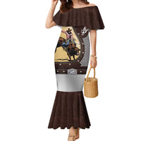 Personalized Name Bull Riding Family Matching Mermaid Dress and Hawaiian Shirt Cowboy Courage Rodeo