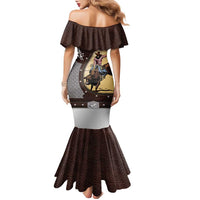 Personalized Name Bull Riding Family Matching Mermaid Dress and Hawaiian Shirt Cowboy Courage Rodeo