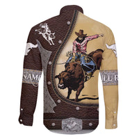 Personalized Name Bull Riding Family Matching Off The Shoulder Long Sleeve Dress and Hawaiian Shirt Cowboy Courage Rodeo