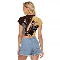 Personalized Name Bull Riding Raglan Cropped T Shirt Cowboy Courage Rodeo