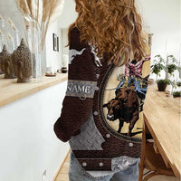 Personalized Name Bull Riding Women Casual Shirt Cowboy Courage Rodeo - Wonder Print Shop
