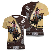 Personalized Name Bull Riding Women V-Neck T-Shirt Cowboy Courage Rodeo - Wonder Print Shop