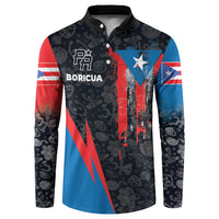 Puerto Rico Button Sweatshirt Boricua PR Flag Style