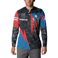 Puerto Rico Button Sweatshirt Boricua PR Flag Style