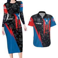 Puerto Rico Couples Matching Long Sleeve Bodycon Dress and Hawaiian Shirt Boricua PR Flag Style