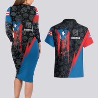 Puerto Rico Couples Matching Long Sleeve Bodycon Dress and Hawaiian Shirt Boricua PR Flag Style