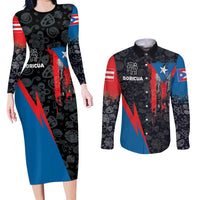 Puerto Rico Couples Matching Long Sleeve Bodycon Dress and Long Sleeve Button Shirt Boricua PR Flag Style