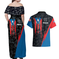 Puerto Rico Couples Matching Off Shoulder Maxi Dress and Hawaiian Shirt Boricua PR Flag Style