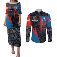 Puerto Rico Couples Matching Puletasi and Long Sleeve Button Shirt Boricua PR Flag Style