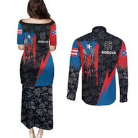 Puerto Rico Couples Matching Puletasi and Long Sleeve Button Shirt Boricua PR Flag Style