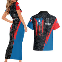 Puerto Rico Couples Matching Short Sleeve Bodycon Dress and Hawaiian Shirt Boricua PR Flag Style