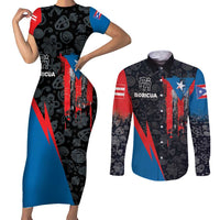 Puerto Rico Couples Matching Short Sleeve Bodycon Dress and Long Sleeve Button Shirt Boricua PR Flag Style