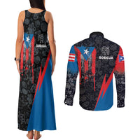 Puerto Rico Couples Matching Tank Maxi Dress and Long Sleeve Button Shirt Boricua PR Flag Style