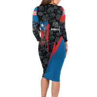 Puerto Rico Family Matching Long Sleeve Bodycon Dress and Hawaiian Shirt Boricua PR Flag Style