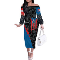 Puerto Rico Family Matching Off The Shoulder Long Sleeve Dress and Hawaiian Shirt Boricua PR Flag Style