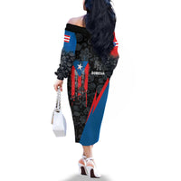 Puerto Rico Family Matching Off The Shoulder Long Sleeve Dress and Hawaiian Shirt Boricua PR Flag Style