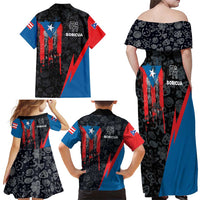 Puerto Rico Family Matching Off Shoulder Maxi Dress and Hawaiian Shirt Boricua PR Flag Style