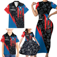 Puerto Rico Family Matching Short Sleeve Bodycon Dress and Hawaiian Shirt Boricua PR Flag Style