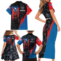 Puerto Rico Family Matching Short Sleeve Bodycon Dress and Hawaiian Shirt Boricua PR Flag Style