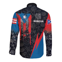 Puerto Rico Long Sleeve Button Shirt Boricua PR Flag Style